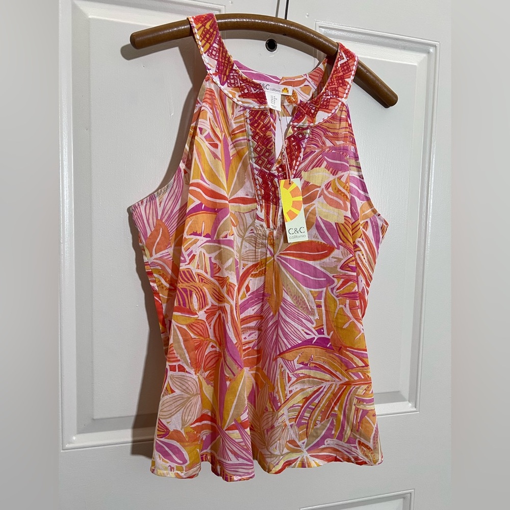 C & C California  Halter Blouse Sleeveless Floral Boho Top